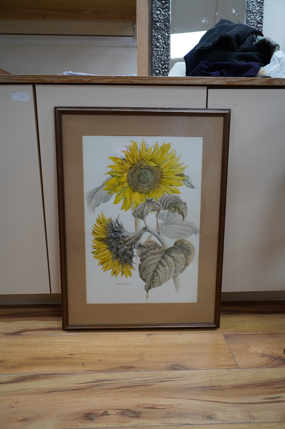 Bernard Perkins, watercolour, Study of sunflowers, dated 1980, 52 x 35cm. Condition - good